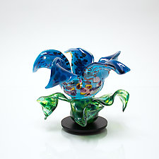 Turquoise Blue Speckled Flower by April Wagner (Art Glass Sculpture)