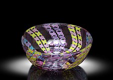 Zanfirico Purple And Yellow Bowl by April Wagner (Art Glass Bowl)