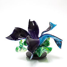 Purple and Blue Speckled Flower by April Wagner (Art Glass Sculpture)