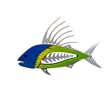 Roosterfish Brilliant Blue to Yellow by Mark Gottschalk (Wood Sculpture)