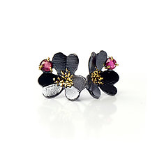 3-Petal Ruby earrings by Sophia Hu (Gold, Silver & Stone Earrings)