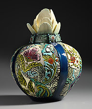 Blue Artichoke Vase by Gail Markiewicz (Ceramic Vessel)