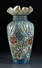 Blue Extra Large Floor Vase With Narrow Bottom by Gail Markiewicz (Ceramic Vessel)