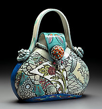 Medium Ceramic Blue Pocketbook by Gail Markiewicz (Ceramic Sculpture)