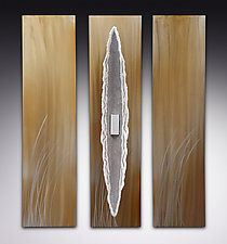 Sea Grass Beached Triptych by Kevin Lubbers (Art Glass Wall Sculpture)