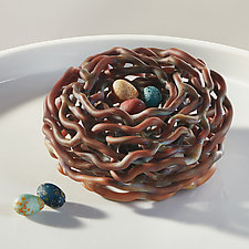 Woven Glass Bird's Nest in Earthy Brown by Demetra Theofanous (Art Glass Sculpture)