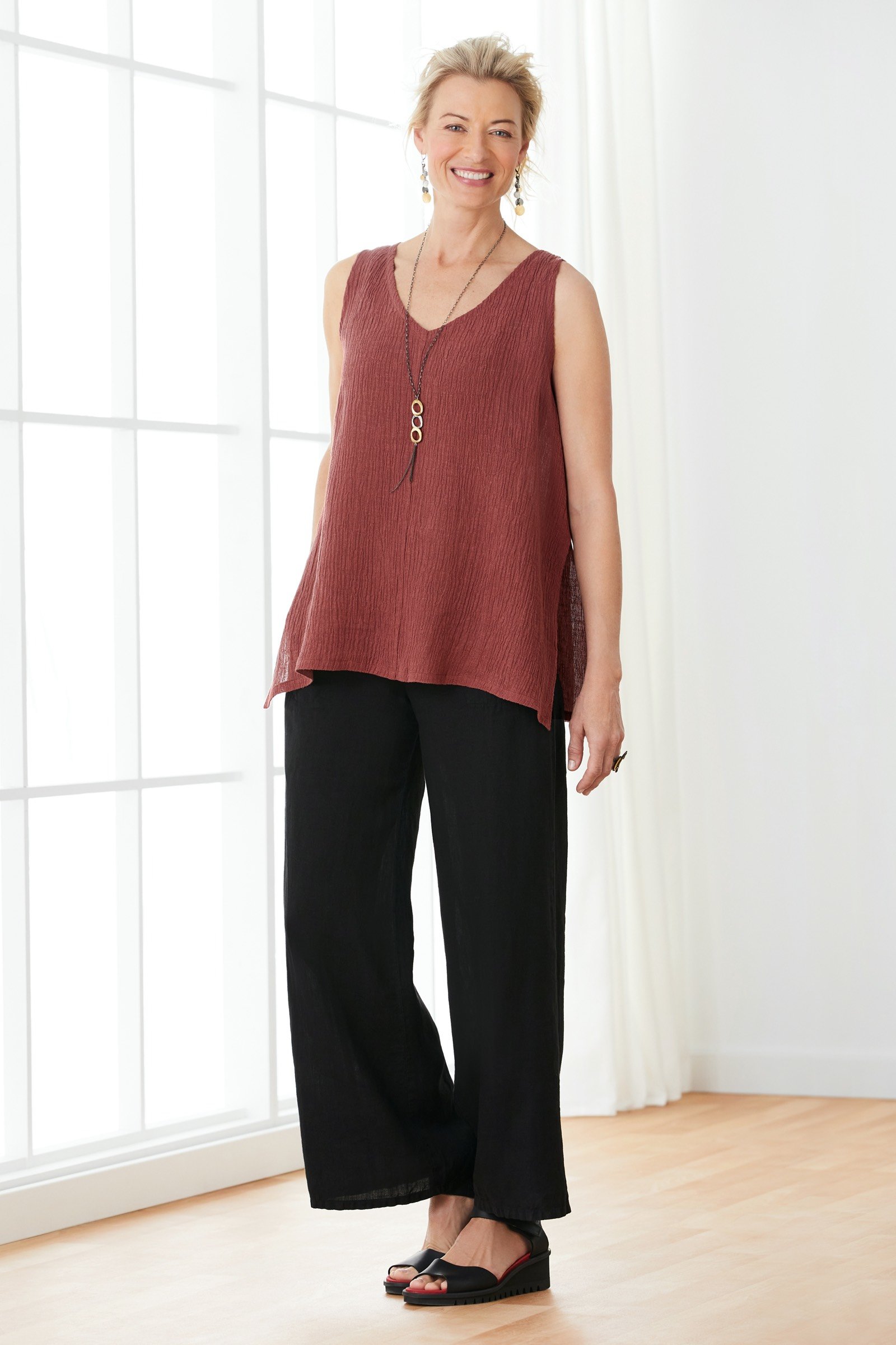 Long Flutter Tank by Go Lightly (Woven Top) | Artful Home