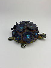 Azul Raku Turtle Sculpture by Lilia Venier (Ceramic Sculpture)