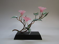 Three Pink Morning Glory Blossoms by Hung Nguyen (Art Glass Sculpture)
