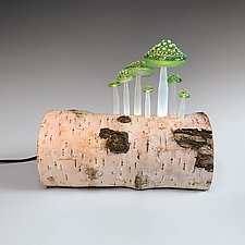 Birch Mushroom Log Lamp by Sage Churchill-Foster (Art Glass & Wood Table Lamp)