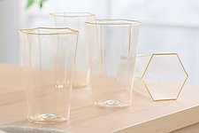 Gold Leaf Hexagon Tumblers Set of Four by Vetro Vero (Art Glass Drinkware)