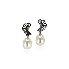 Hyacinth Wing Pearl Drop Earrings by Karin Jacobson (Gold, Silver & Stone Earrings)