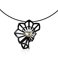 Hyacinth Fold Necklace with Rose Pearl by Karin Jacobson (Silver & Pearl Necklace)