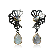Rainbow Moonstone Origami Earrings with Pear Shaped Drops by Karin Jacobson (Gold, Silver & Stone Earrings)