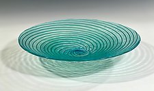 Aqua Blue Vortex Platter by John Gibbons (Art Glass Platter)
