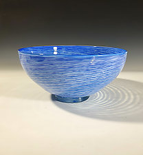 Footed Indigo Spiral Bowl by John Gibbons (Art Glass Bowl)