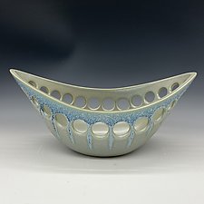 Oblong Pierced Fruit Bowl in Blue/Green by Lynne Meade (Ceramic Bowl)