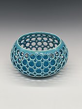 Low Turquoise Teardrop Vessel by Lynne Meade (Ceramic Vessel)
