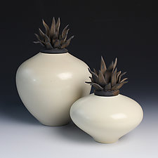 Ivory Flame Zucca Vessels by Natalie Blake (Ceramic Vessel)