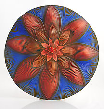 Red Zinnia Mandala by Natalie Blake (Ceramic Wall Sculpture)