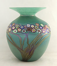 Fumed Jade Vines Vase by Ken Hanson and Ingrid Hanson (Art Glass Vase)