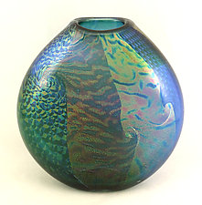 Emerald and Aqua Dichroic Pouch by Ken Hanson and Ingrid Hanson (Art Glass Vase)