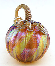 Large Topaz Feeling Groovy Pumpkin by Ken Hanson and Ingrid Hanson (Art Glass Sculpture)