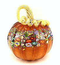 Medium Aurora Wildflower Pumpkin by Ken Hanson and Ingrid Hanson (Art Glass Sculpture)
