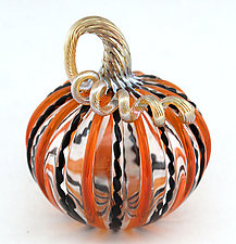 Orange and Twisted Black Cane Pumpkin by Ken Hanson and Ingrid Hanson (Art Glass Sculpture)