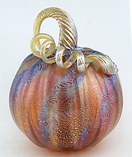 Large Aurora Feeling Groovy Pumpkin by Ken Hanson and Ingrid Hanson (Art Glass Sculpture)