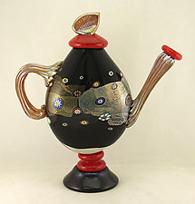 Large Black Blossom Teapot by Ken Hanson and Ingrid Hanson (Art Glass Teapot)