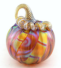 Medium Aurora Tie Dye Pumpkin by Ken Hanson and Ingrid Hanson (Art Glass Sculpture)