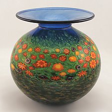 Poppy Puffer Vase by Ken Hanson and Ingrid Hanson (Art Glass Vase)