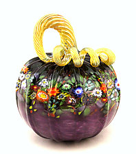 Amethyst Wildflower Pumpkin by Ken Hanson and Ingrid Hanson (Art Glass Sculpture)