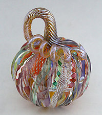 Small Mardi Gras Pumpkin by Ken Hanson and Ingrid Hanson (Art Glass Sculpture)