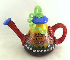 Yellow Garden Teapot by Ken Hanson and Ingrid Hanson (Art Glass Teapot)