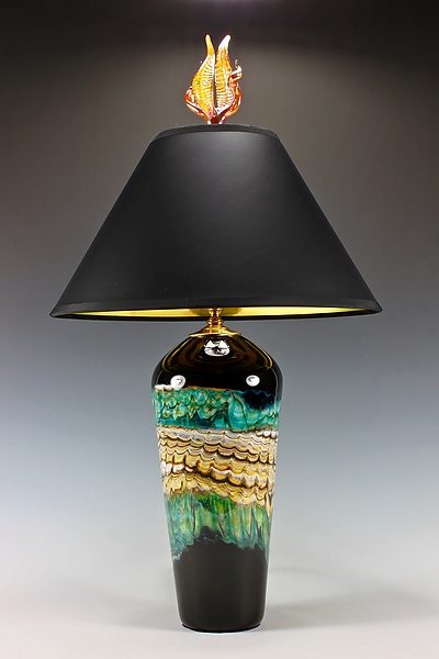 Black Opal Table Lamp with Tulip and Tendril Finial