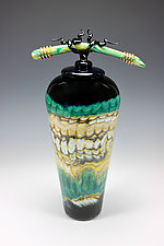 Black Opal Jar with Bone and Tendril Finial by Danielle Blade and Stephen Gartner (Art Glass Vessel)