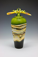 Strata Jar with Bone and Tendril Finial by Danielle Blade and Stephen Gartner (Art Glass Vessel)
