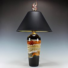 Black Opal Table Lamp with Flame Finial by Danielle Blade and Stephen Gartner (Art Glass Table Lamp)