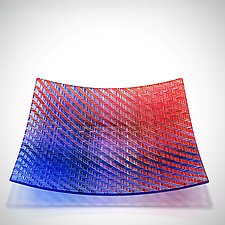 Red Blue V Chevron Tapestry Tray by Richard Parrish (Art Glass Tray)