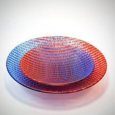 Deep Tapestry Bowl Red and Blue by Richard Parrish (Art Glass Bowl)
