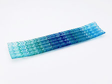 V Tapestry Channel Tray and Square Plate in Blue, Turquoise, and Aqua by Richard Parrish (Art Glass Tray)