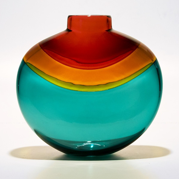 Transparent Banded Flat Vase