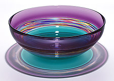 Transparent Banded Vortex Bowl in Violet Jewel Sea Green by Michael Trimpol and Monique LaJeunesse (Art Glass Bowl)