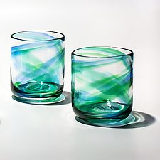 Helix Carafe and Whiskey Glasses by Michael Trimpol and Monique LaJeunesse (Art Glass Drinkware)