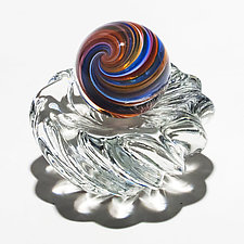 Onion Skin Marble on 12 Rib Twisted Dish by Michael Trimpol and Monique LaJeunesse (Art Glass Paperweight)
