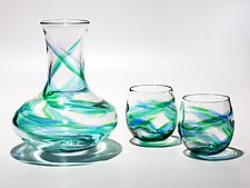 Helix Carafe with Stemless Red Wine Glasses by Michael Trimpol and Monique LaJeunesse (Art Glass Drinkware)