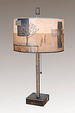 Wander Steel Table Lamp on Wood With Rectangle Finial by Janna Ugone (Mixed-Media Table Lamp)