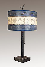 Woven and Sprig Steel Table Lamp on Wood with Drum Shade by Janna Ugone (Mixed-Media Table Lamp)